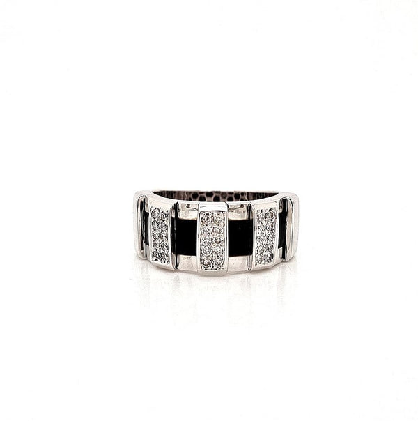 18CT WHITE GOLD WEDDING BAND ONYX AND BRILLIANT CUT DIAMONDS