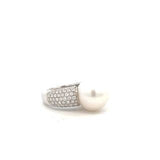 18CT WHITE GOLD DIAMOND BAND COCKTAIL RING PAVÉ SET WHITE SOUTH SEA PEARL AND BRILLIANT CUT DIAMONDS HAND CRAFTED