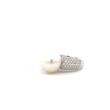 18CT WHITE GOLD DIAMOND BAND COCKTAIL RING PAVÉ SET WHITE SOUTH SEA PEARL AND BRILLIANT CUT DIAMONDS HAND CRAFTED