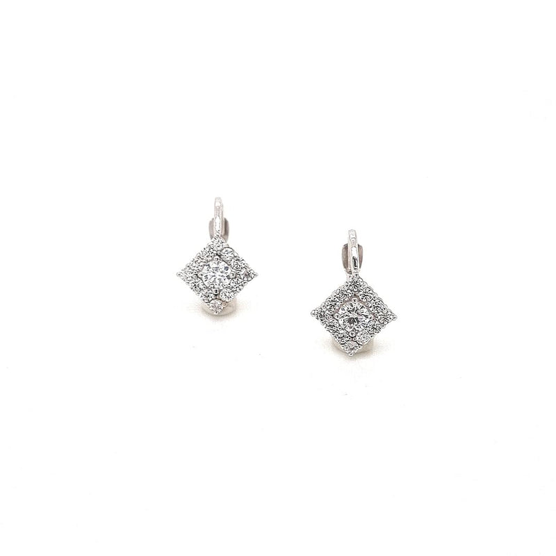 18ct White Gold Swarovski set Earrings with Continental Clasp