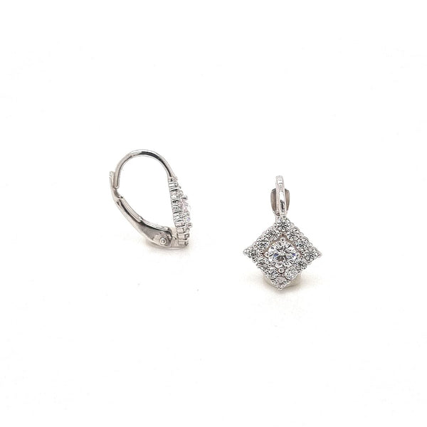 18ct White Gold Swarovski set Earrings with Continental Clasp