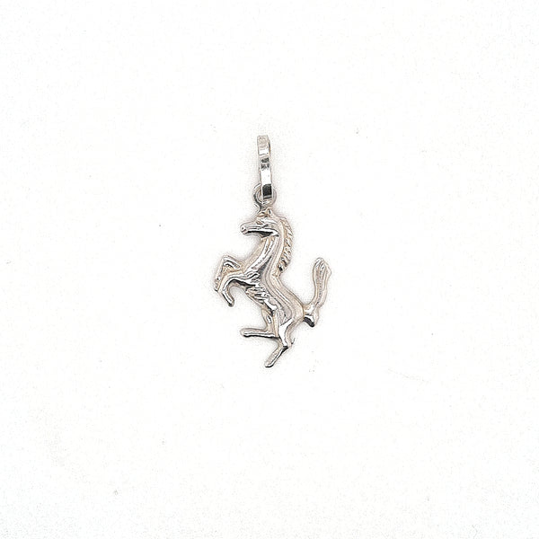 PENDANT 18CT WHITE GOLD PRANCING HORSE HOLLOW ITALIAN MADE