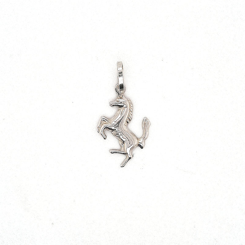 PENDANT 18CT WHITE GOLD PRANCING HORSE HOLLOW ITALIAN MADE