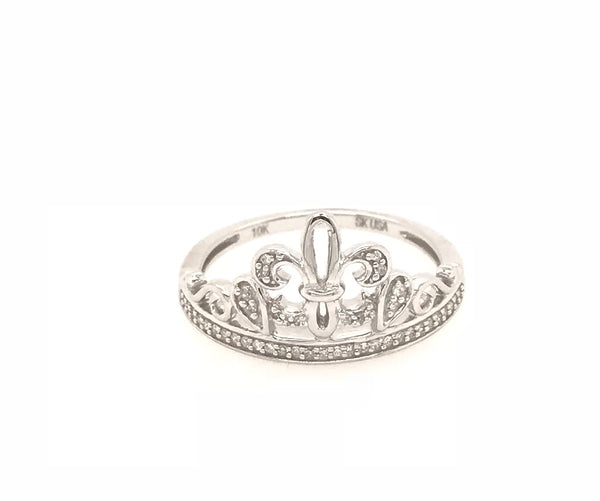 10ct White Gold Crown Ring 