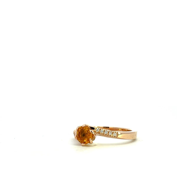 9CT ROSE GOLD DRESS RING CLAW SET BRILLIANT CUT NATURAL YELLOW SAPPHIRE AND BRILLIANT CUT DIAMONDS HAND CRAFTED