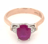 18CT ROSE AND WHITE GOLD TRILOGY RING NATURAL OVAL RUBY AND BRILLIANT CUT DIAMONDS HAND CRAFTED