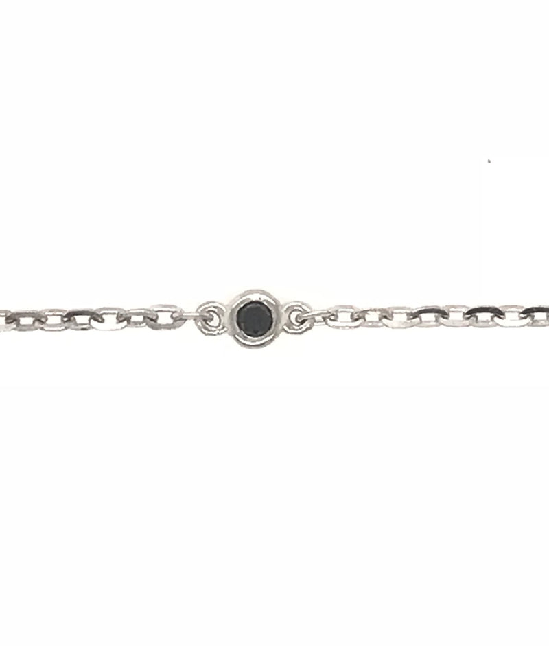 9CT WHITE GOLD SINGLE STONE BRACELET BEZEL SET NATURAL BRILLIANT CUT BLACK DIAMOND HAND CRAFTED