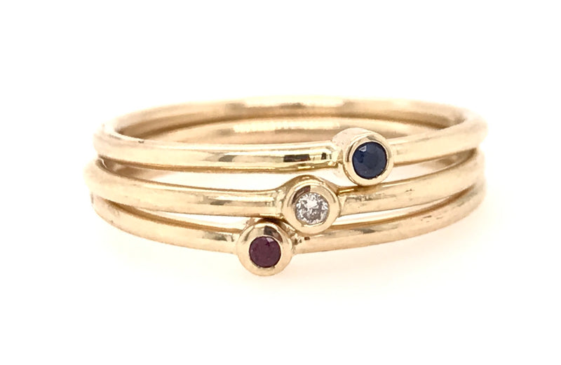 9CT YELLOW GOLD BIRTHSTONE GYPSY SET RING BRILLIANT CUT DIAMOND STACKABLE CHILD TO ADULT HAND CRAFTED