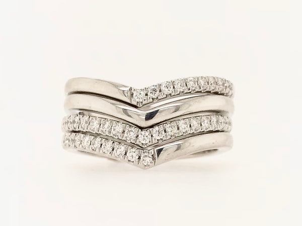 9CT WHITE GOLD SHIMMERING VICTORY V PLAIN STACKABLE RING HAND CRAFTED