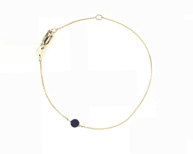 9CT YELLOW GOLD BALL BRACELET NATURAL LAPIS STONE TRACE LINK HAND CRAFTED 