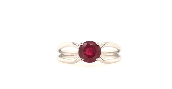 18CT WHITE GOLD CHILD OR ADULT DRESS RING BRILIANT CUT RUBY CLAW SET HAND CRAFTED