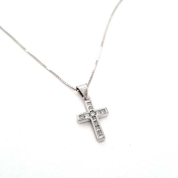 18CT WHITE GOLD CROSS WITH CHANNEL SET DIAMONDS HAND CRAFTED