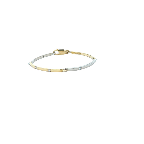 CHILD 18CT YELLOW AND WHITE GOLD BANGLE 4 BARS GYPSIE SET FEATURING NATURAL BRILLIANT CUT DIAMONDS HAND CRAFTED BY CRICELLI