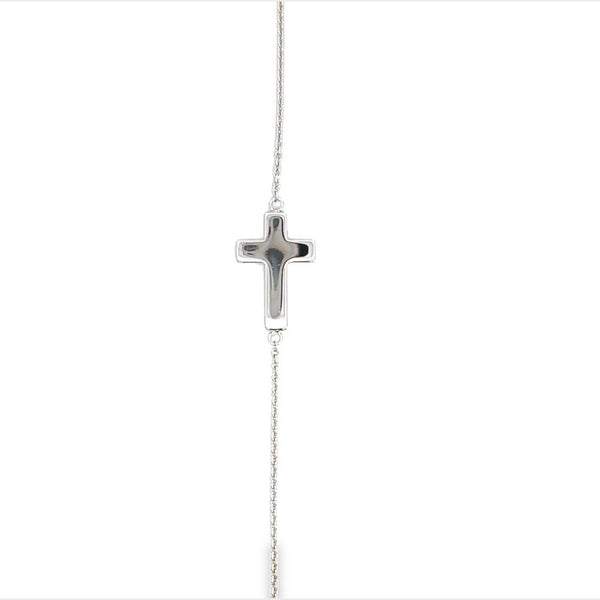 18CT WHITE GOLD CROSS BRACELET BELCHER LINK 18CM LONG HAND CRAFTED