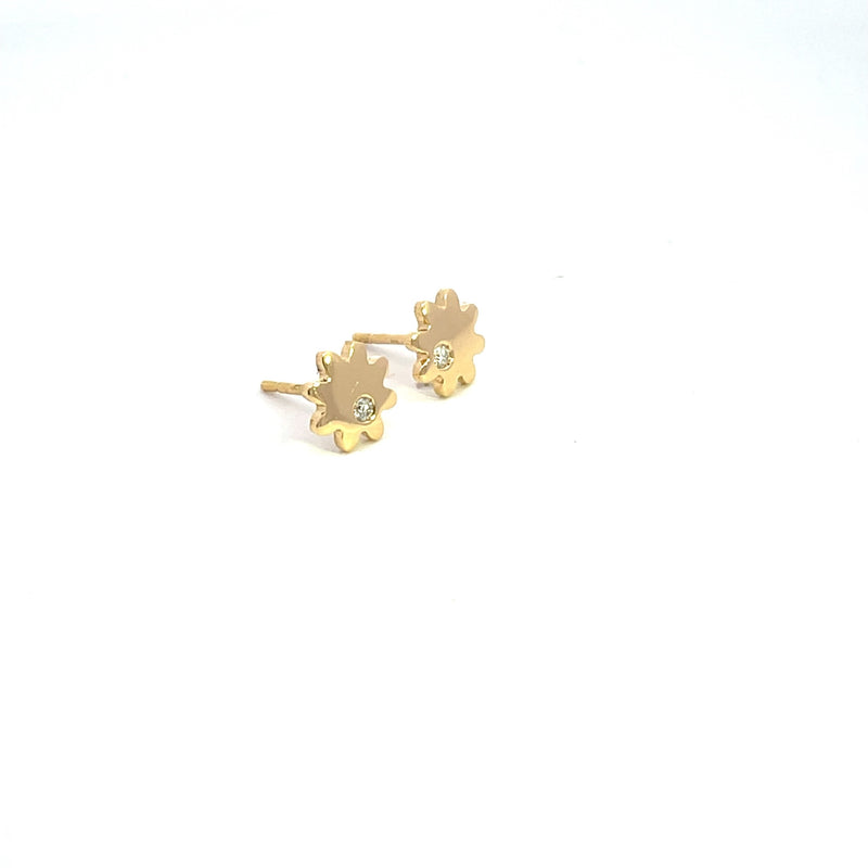 18CT YELLOW GOLD 8 SIDE DAISY STUD EARRINGS BRILLIANT CUT DIAMONDS HAND CRAFTED