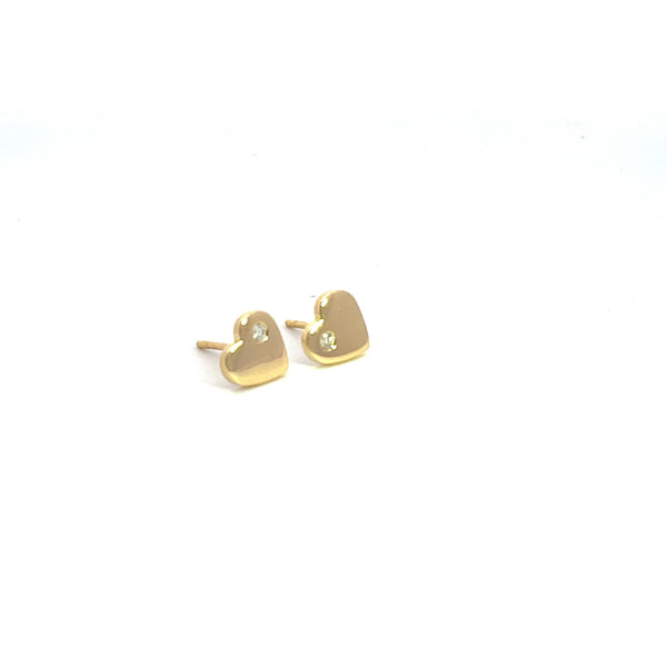 18CT YELLOW GOLD HEART SHAPED STUD EARRINGS MUSTACE SET BRILLIANT CUT DIAMONDS HAND CRAFTED