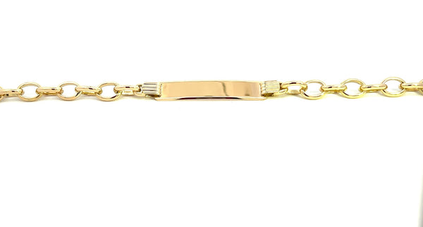 18CT YELLOW GOLD ID BRACELET SOLID BELCHER LINK 18.5CM LONG HAND CRAFTED 