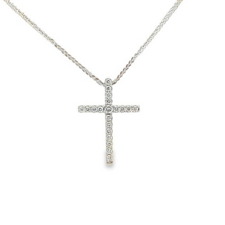 CROSS 18CT WHITE GOLD BRILLIANT CUT DIAMOND CLAW SET HAND CRAFTED 