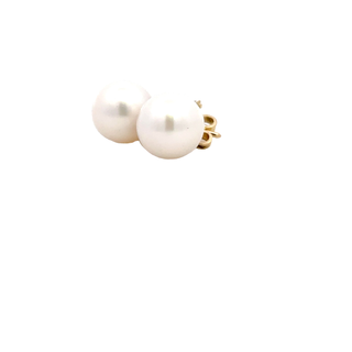 EARRINGS STUDS 18CT YELLOW GOLD FRESH WATER PEARLS CULTURED 9MM HAND CRAFTED