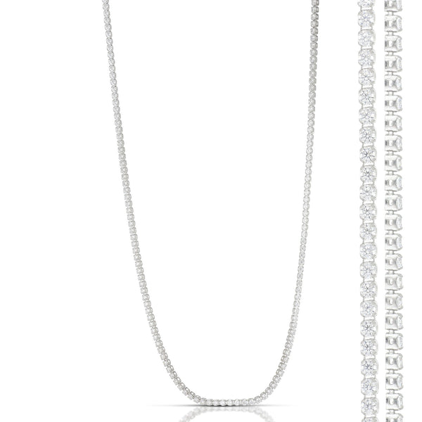 NECKLACE 18CT WHITE GOLD TENNIS NECKLACE CUBIC ZIRCONIA CLAW SET ITALIAN MADE