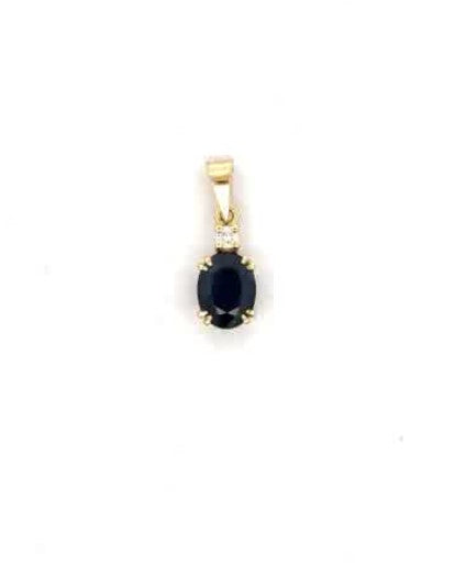 PENDENT 18CT YELLOW GOLD PENDANT CLAW SET NATURAL OVAL SAPPHIRE AND NATURAL DIAMOND BRILLIANT CUT 