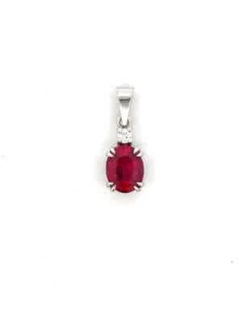 PENDENT 18CT WHITE GOLD CLAW SET NATURAL ENHANCED RUBY OVAL 2.64CT AND  NATURAL DIAMOND BRILLIANT CUT 