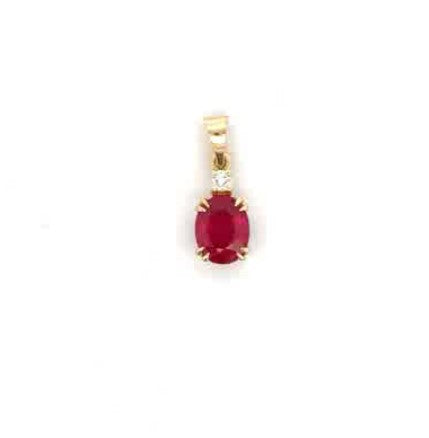 PENDENT 18CT YELLOW GOLD CLAW SET NATURAL OVAL ENHANCED RUBY OVAL 2.32CT AND NATURAL DIAMOND BRILLIANT CUT