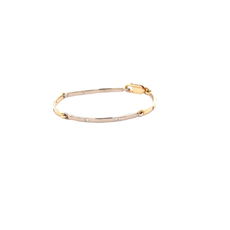 CHILD 18CT YELLOW AND WHITE GOLD BANGLE 4 BARS GYPSIE SET FEATURING NATURAL BRILLIANT CUT DIAMONDS AND PINK SAPPHIRES HAND CRAFTED BY CRICELLI