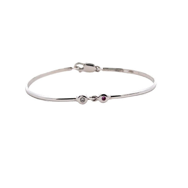 BANGLE 18CT WHITE GOLD BANGLE BRILLIANT CUT NATURAL PINK SAPPHIRE  AND  NATURAL BRILLIANT CUT DIAMOND BEZEL SET HAND CRAFTED BY CRICELLI