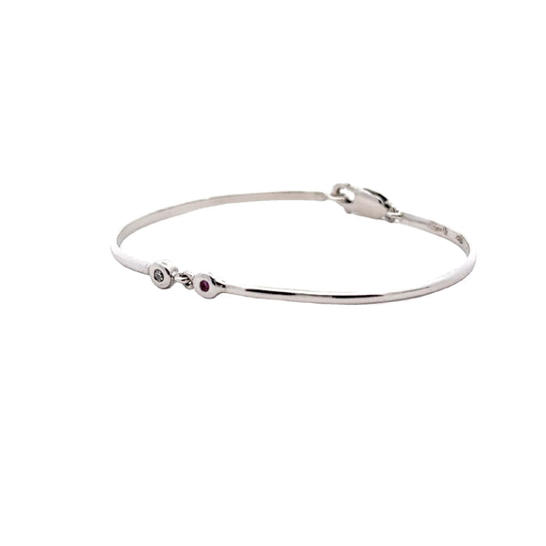 BANGLE 18CT WHITE GOLD BANGLE BRILLIANT CUT NATURAL PINK SAPPHIRE  AND  NATURAL BRILLIANT CUT DIAMOND BEZEL SET HAND CRAFTED BY CRICELLI