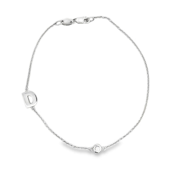 BRACELET 18CT WHITE GOLD FEATURING INITIAL D  AND NATURAL BRILLIANT CUT DIAMOND HAND CRAFTED BY CRICELLI 