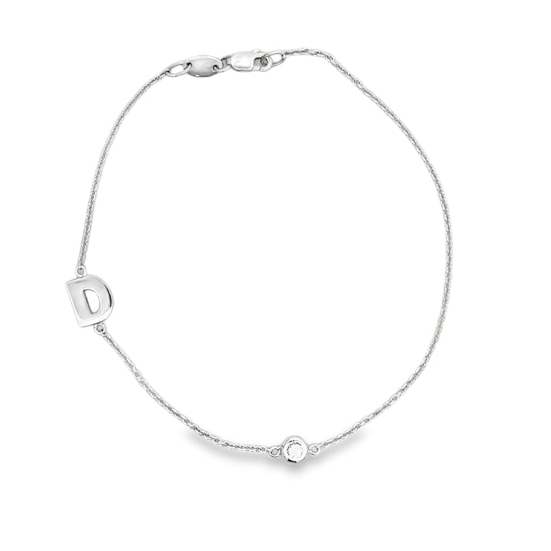 BRACELET 18CT WHITE GOLD FEATURING INITIAL D  AND NATURAL BRILLIANT CUT DIAMOND HAND CRAFTED BY CRICELLI 