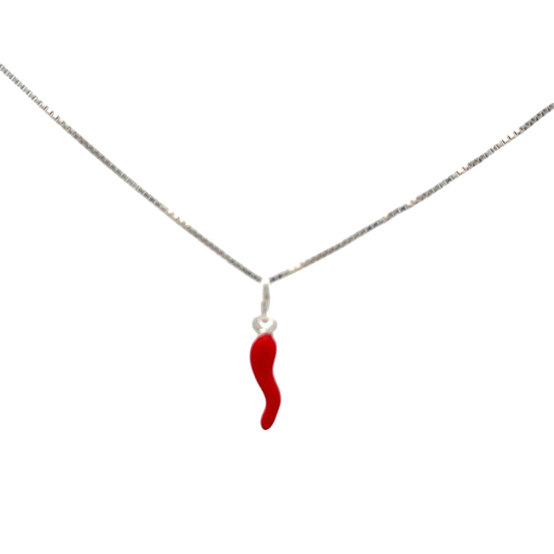 PENDANT S/SILVER CORNICELLO RED ENAMEL ITALIAN MADE