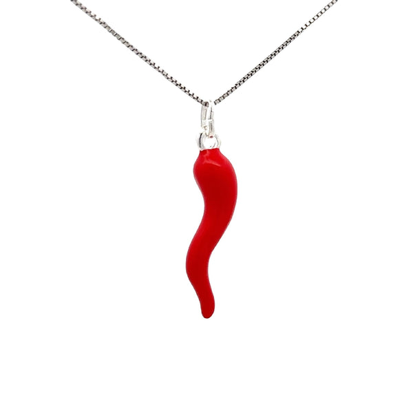 PENDANT S/SILVER CORNICELLO RED ENAMEL ITALIAN MADE