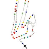 ROSARY S/SILVER MULTICOLOURED STONES  MIRACULOUS MEDAL AND CROSS ITALIAN MADE