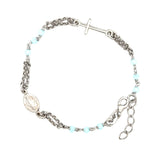 BRACELET S/SILVER 925 ROSARY LIGHT BLUE FACETED STONES MIRACULOUS MEDAL AND CROSS ITALIAN MADE